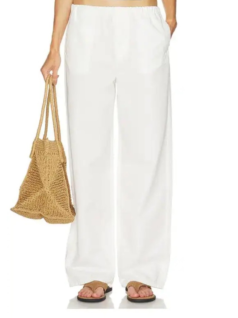 GRLFRND Kacey Pull On Wide Leg pants crème drawstring Revolve NWT XS